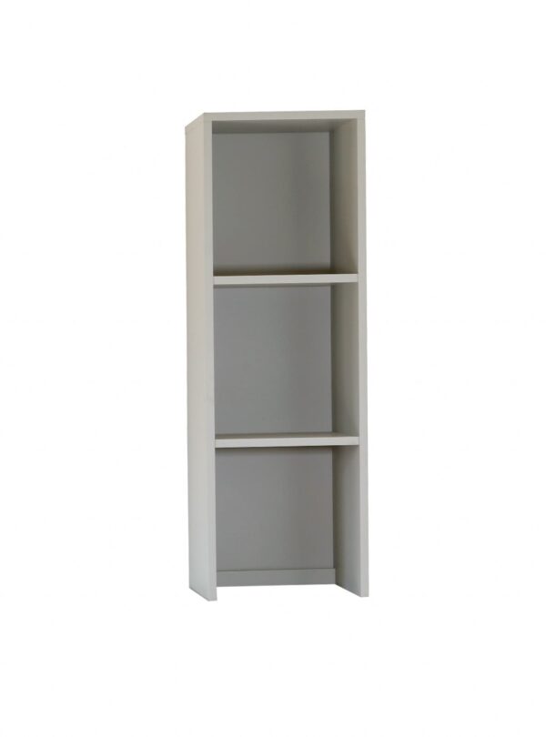 Modular Venecia alzada alta. Estantería alta de 3 compartimentos, color blanco y gris claro. Módulo vertical abierto para almacenamiento y exhibición, ideal para libros y decoración