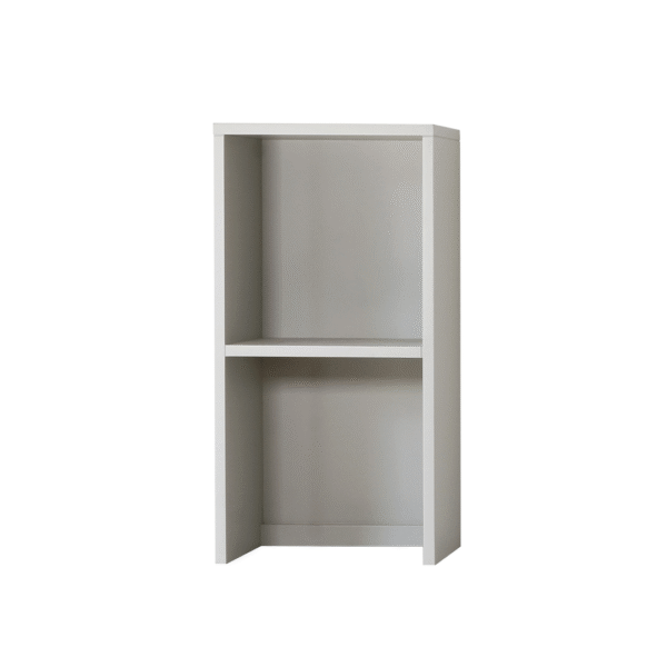 Modular Venecia alzada baja. Módulo de estantería de 2 compartimentos, color blanco y gris claro. Estante bajo abierto, perfecto para almacenamiento adicional o como complemento de otros módulos.